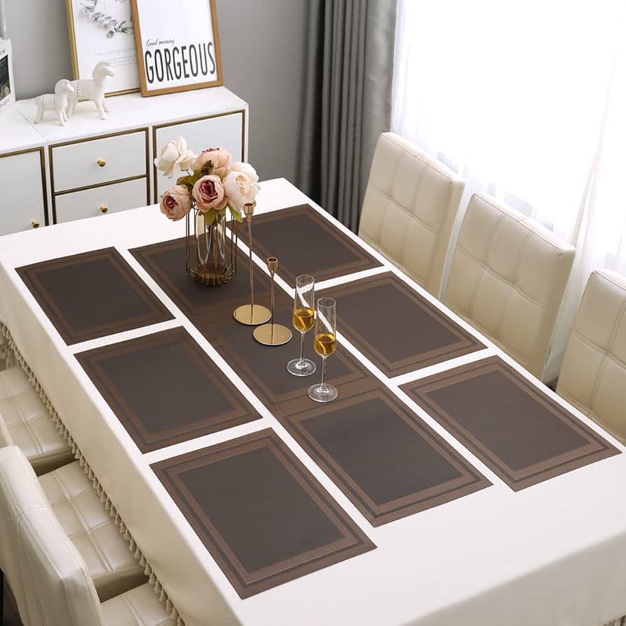 7 Pcs Dining Table Mat & Runner Set – Washable, Heat Resistant New Brown