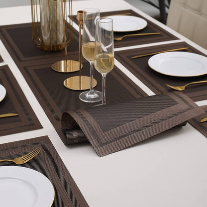 7 Pcs Dining Table Mat & Runner Set – Washable, Heat Resistant New Brown