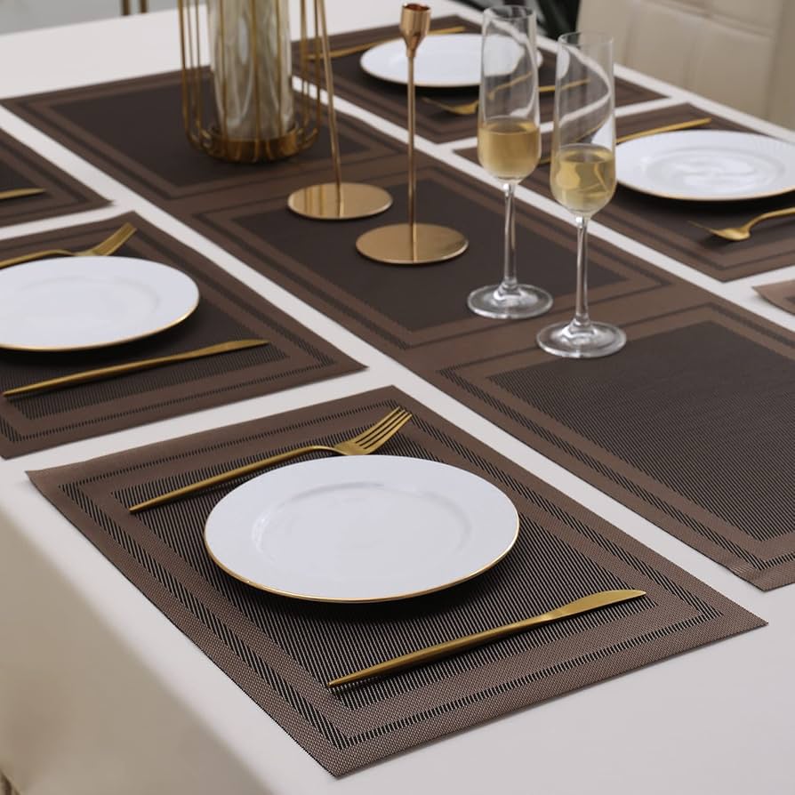 7 Pcs Dining Table Mat & Runner Set – Washable, Heat Resistant New Brown