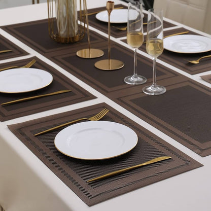 7 Pcs Dining Table Mat & Runner Set – Washable, Heat Resistant New Brown