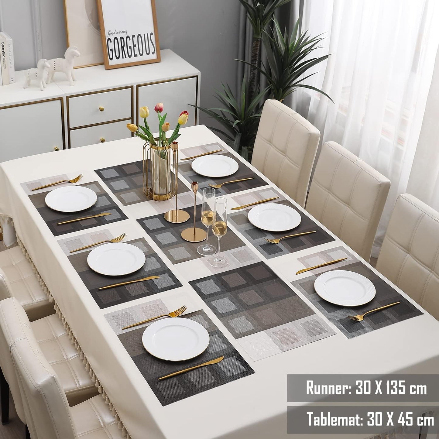 7 Pcs Dining Table Mat & Runner Set – Washable, Heat Resistant New Design