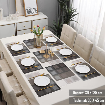 7 Pcs Dining Table Mat & Runner Set – Washable, Heat Resistant New Design