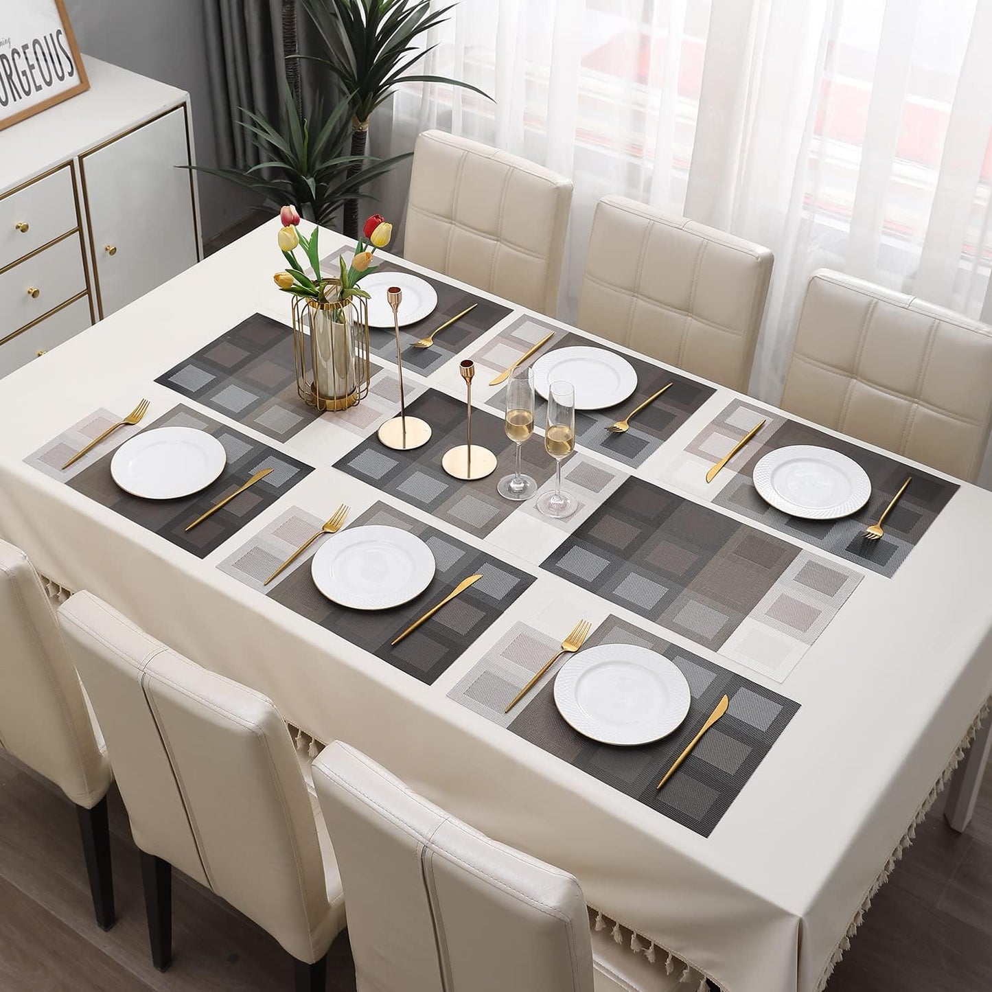 7 Pcs Dining Table Mat & Runner Set – Washable, Heat Resistant New Design