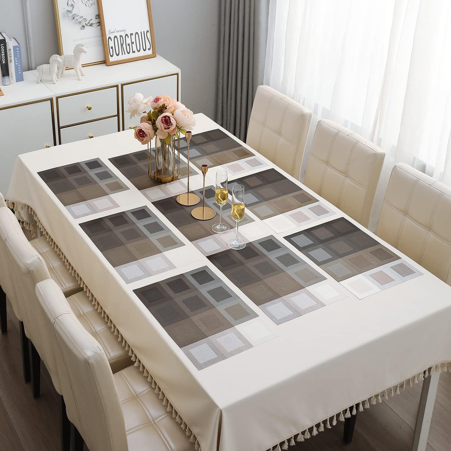 7 Pcs Dining Table Mat & Runner Set – Washable, Heat Resistant New Design