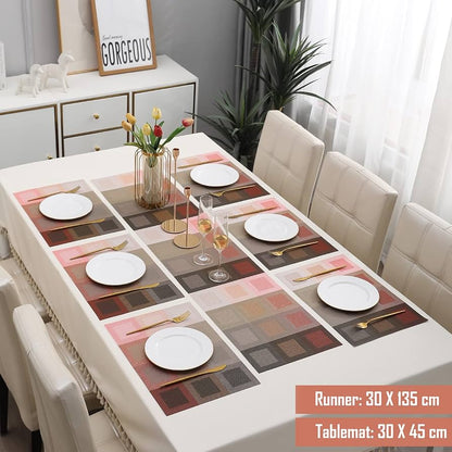 7 Pcs Dining Table Mat & Runner Set – Washable, Heat Resistant New Design A