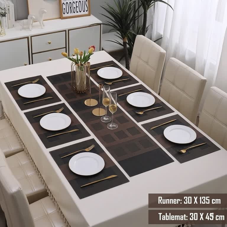 7 Pcs Dining Table Mat & Runner Set – Washable, Heat Resistant New Design B