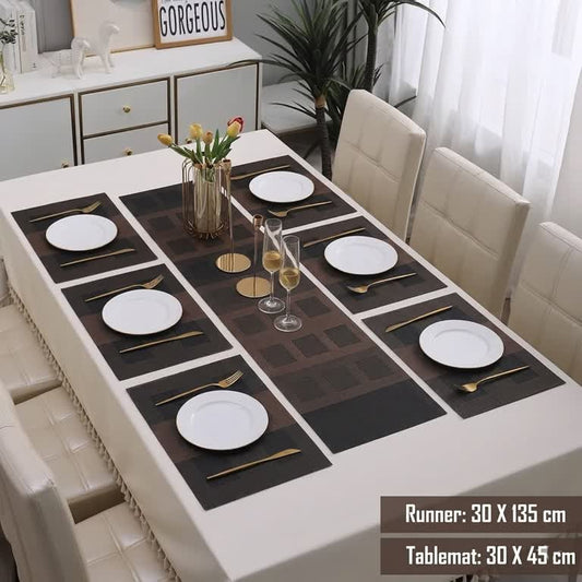 7 Pcs Dining Table Mat & Runner Set – Washable, Heat Resistant New Design B