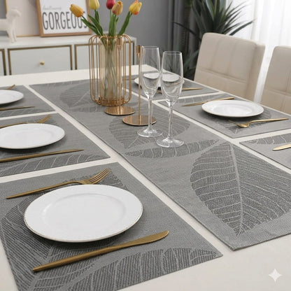 7 Pcs Dining Table Mat & Runner Set – Washable, Heat Resistant New Leaf