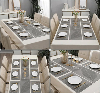 7 Pcs Dining Table Mat & Runner Set – Washable, Heat Resistant New Leaf