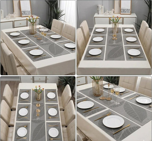 7 Pcs Dining Table Mat & Runner Set – Washable, Heat Resistant New Leaf