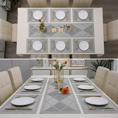 7 Pcs Dining Table Mat & Runner Set – Washable, Heat Resistant New Silver