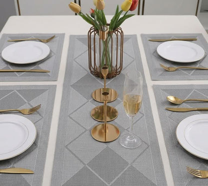 7 Pcs Dining Table Mat & Runner Set – Washable, Heat Resistant New Silver