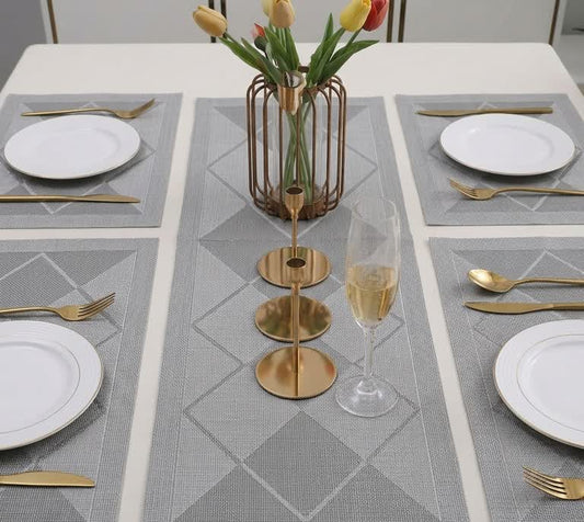 7 Pcs Dining Table Mat & Runner Set – Washable, Heat Resistant New Silver