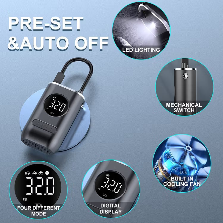 USB Rechargeable Mini Air Compressor | Smart Tire Inflator for Car & Bike