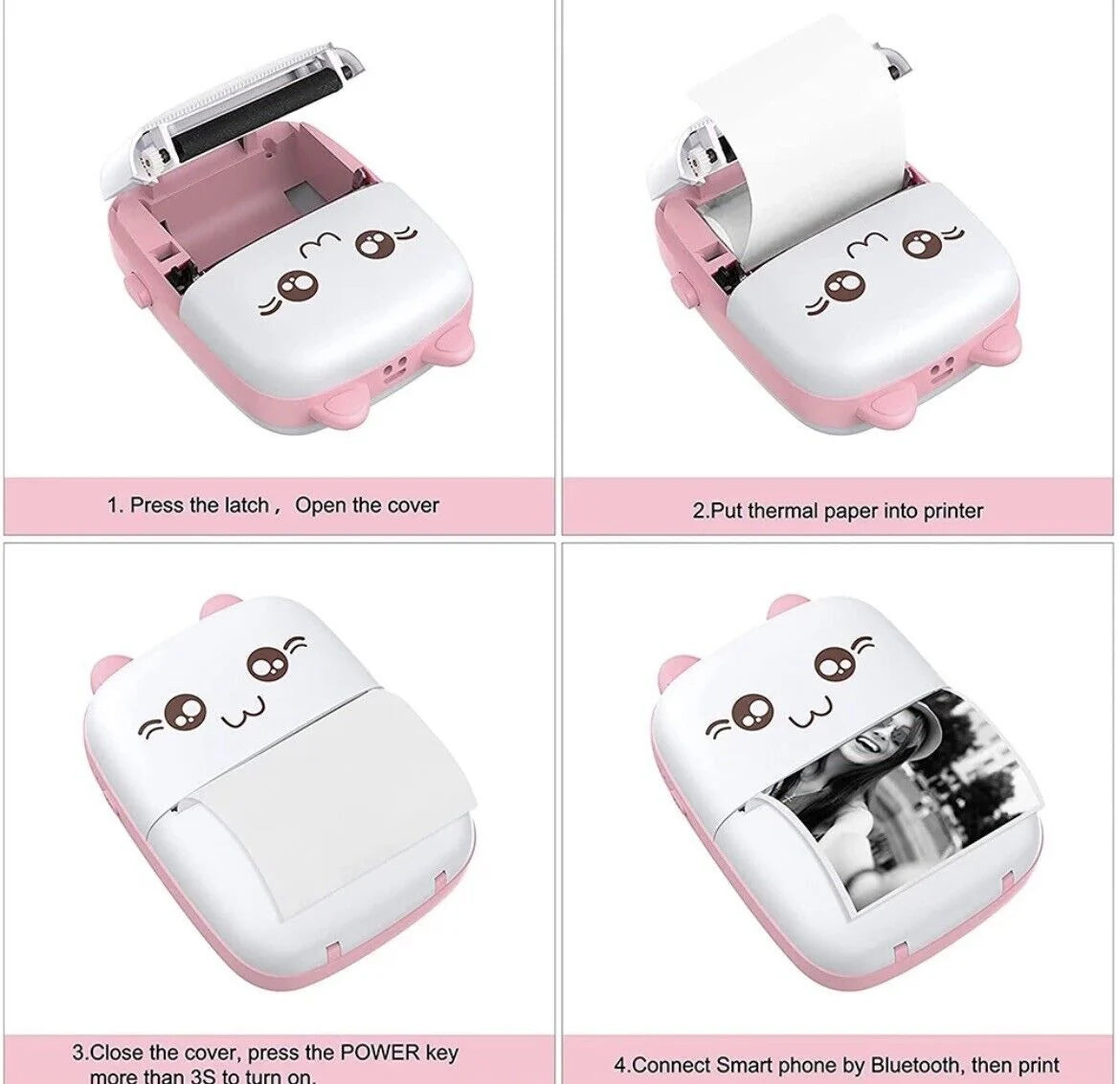 Cute Mini Pocket Printer - Portable Wireless Bluetooth Thermal Printer for Photos, Memos & Notes (Includes Paper & USB Cable)