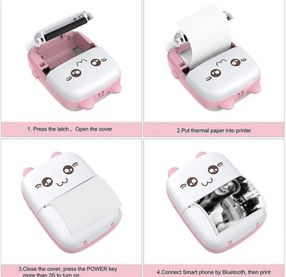 Cute Mini Pocket Printer - Portable Wireless Bluetooth Thermal Printer for Photos, Memos & Notes (Includes Paper & USB Cable)