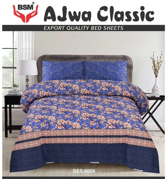 AJWA CLASSIC DOUBLE BEDSHEET BED SHEET SIZE 90" X 100" 2 PILLOW CASES SIZE 19" X 29"  3 PIECES SET