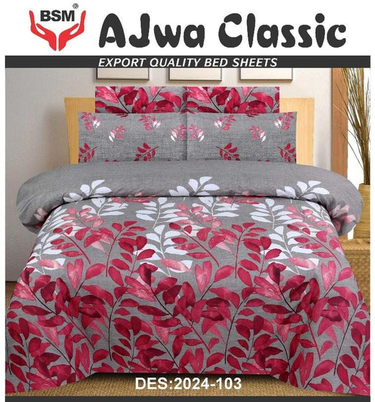 AJWA CLASSIC DOUBLE BEDSHEET BED SHEET SIZE 90" X 100" 2 PILLOW CASES SIZE 19" X 29"  3 PIECES SET
