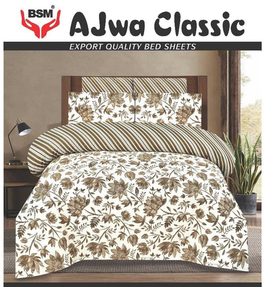 AJWA CLASSIC DOUBLE BEDSHEET BED SHEET SIZE 90" X 100" 2 PILLOW CASES SIZE 19" X 29"  3 PIECES SET