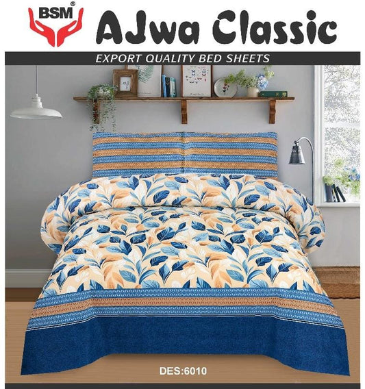AJWA CLASSIC DOUBLE BEDSHEET BED SHEET SIZE 90" X 100" 2 PILLOW CASES SIZE 19" X 29"  3 PIECES SET