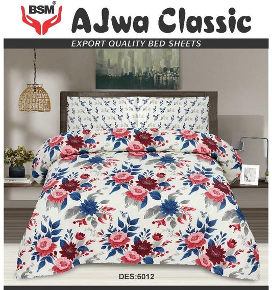 AJWA CLASSIC DOUBLE BEDSHEET BED SHEET SIZE 90" X 100" 2 PILLOW CASES SIZE 19" X 29"  3 PIECES SET