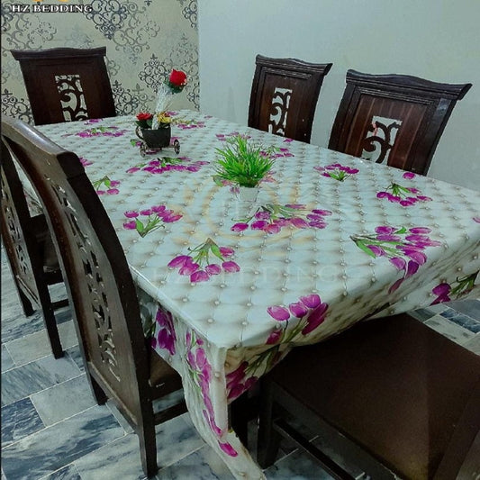 6 Seater Flower Print Tablecover with beautiful Spill-Proof Table Cover in Washable Oil Proof anti-scalding Pvc Vinyl Table Cover Decoration for Kitchen Dining