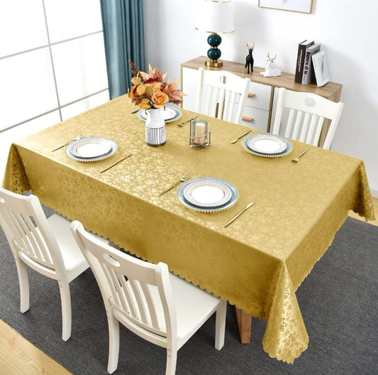 4 6 & 8 Seater Golden Color Tablecloth with beautiful Spill-Proof Table Cloth in Washable Oil Proof anti-scalding Pvc Vinyl Table Cover Decoration for Kitchen Dining
