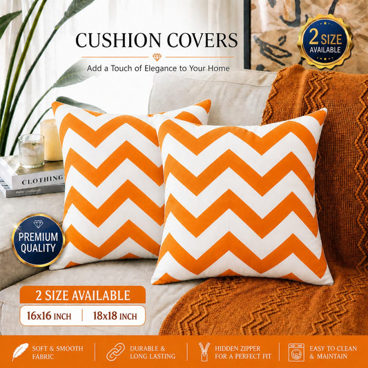 Orange n White Zigzag Cushion Covers – 16x16 & 18x18 inch