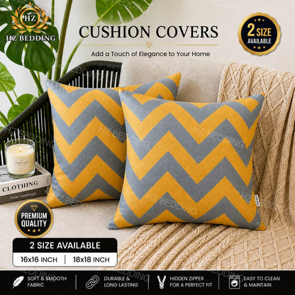 Yellow n Grey Zigzag Cushion Covers – 16x16 & 18x18 inch