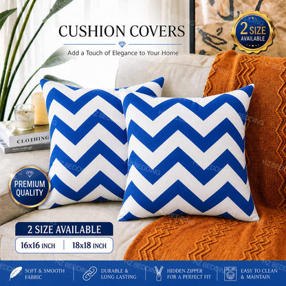 Blue & White Zigzag Cushion Covers – 16x16 & 18x18 inch