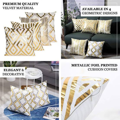 White and Gold Velvet Cushion Covers –  Soft Decorative Throw Pillow Cases, 16x16 inch
