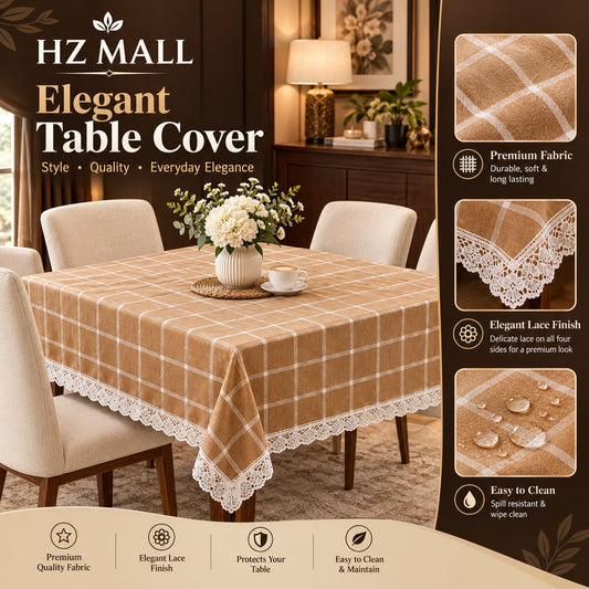 4/6/8 Seater Waterproof Table Cover with Elegant Lace Border New Design H