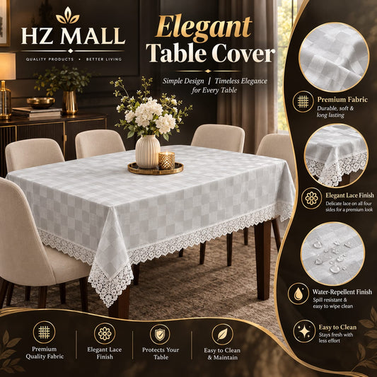 4/6/8 Seater Waterproof Table Cover with Elegant Lace Border New Design E