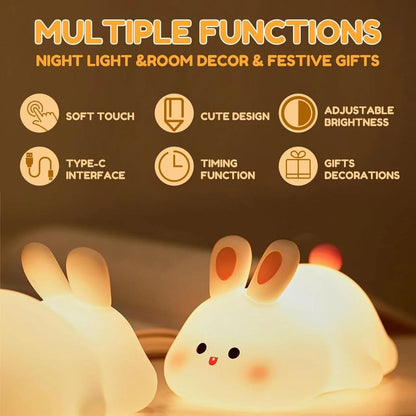 USB Rechargeable Bunny LED Night Light | Soft Silicone Nursery Lamp