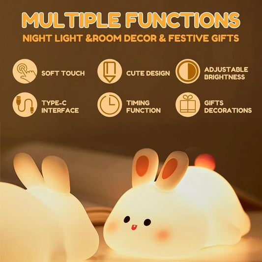 USB Rechargeable Bunny LED Night Light | Soft Silicone Nursery Lamp