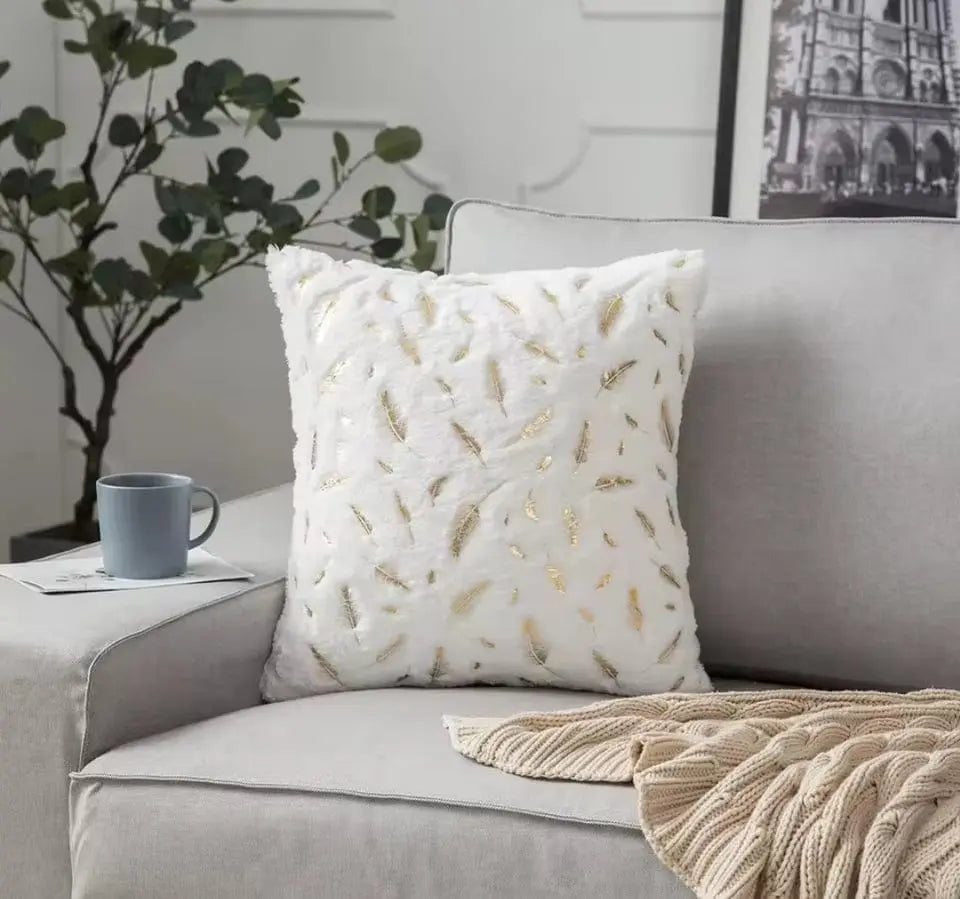 Bronzing Feather Leaf Cushion Cover 16x16