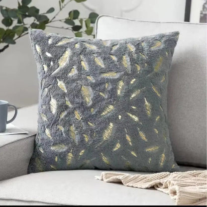 Bronzing Feather Leaf Cushion Cover 16x16