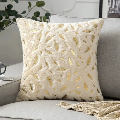Bronzing Feather Leaf Cushion Cover 16x16