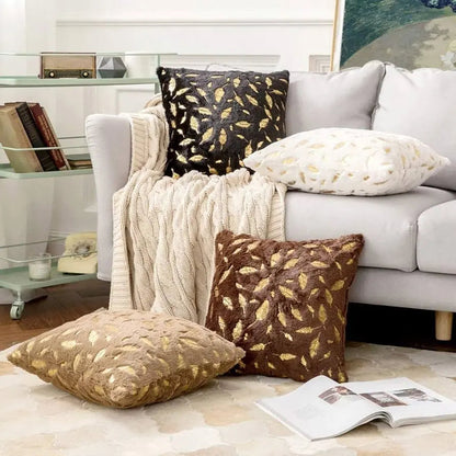 Bronzing Feather Leaf Cushion Cover 16x16