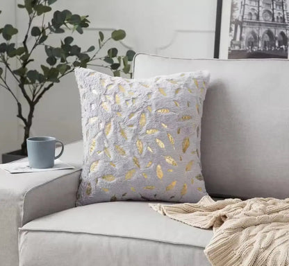 Bronzing Feather Leaf Cushion Cover 16x16
