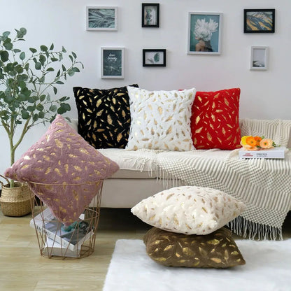 Bronzing Feather Leaf Cushion Cover 16x16
