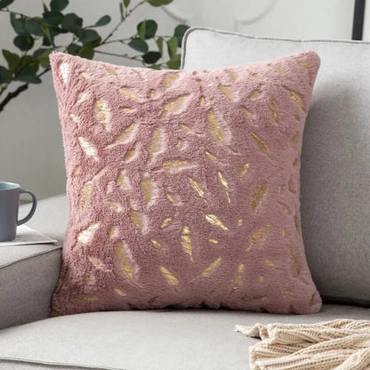 Bronzing Feather Leaf Cushion Cover 16x16