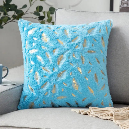 Bronzing Feather Leaf Cushion Cover 16x16