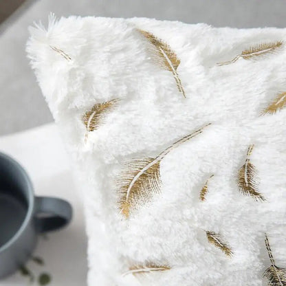 Bronzing Feather Leaf Cushion Cover 16x16