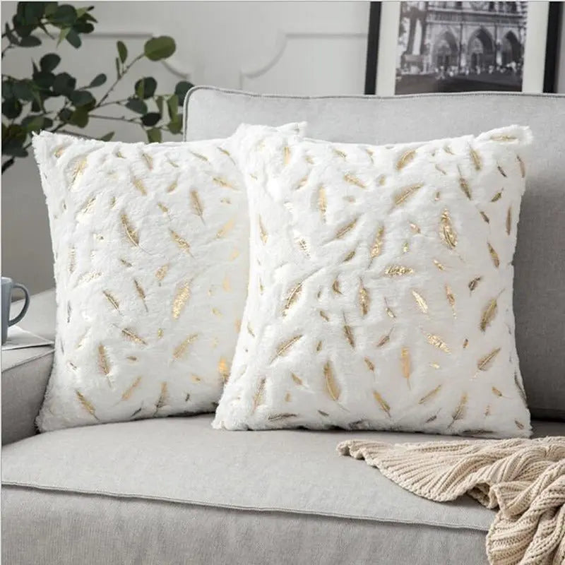 Bronzing Feather Leaf Cushion Cover 16x16