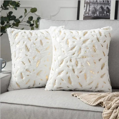 Bronzing Feather Leaf Cushion Cover 16x16