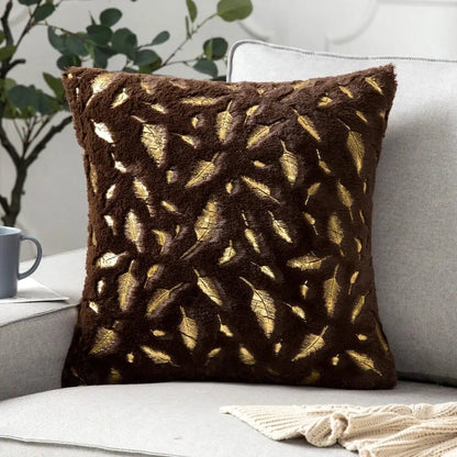 Bronzing Feather Leaf Cushion Cover 16x16