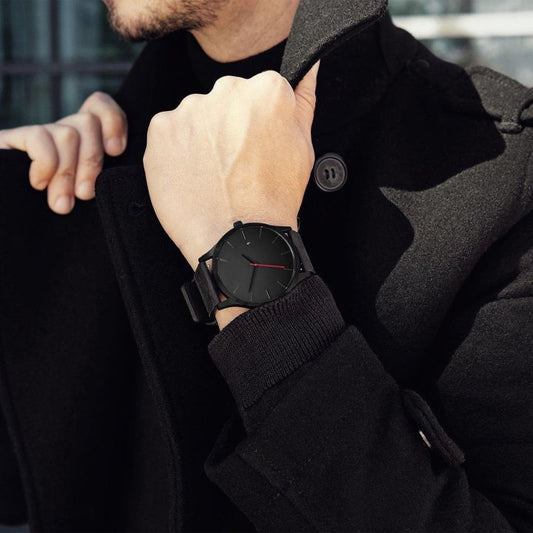 Elegant Black Leather Analog Men's Watch with Date Display