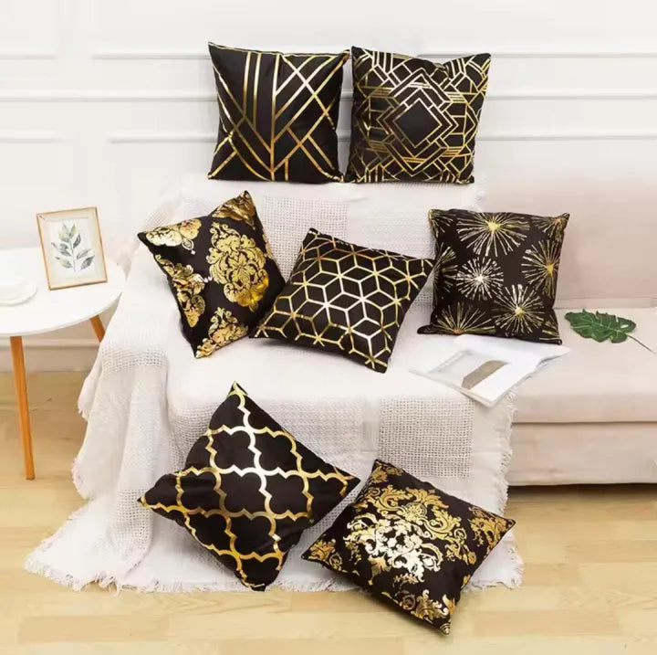 Black and Gold Velvet Cushion Covers –  Soft Decorative Throw Pillow Cases, 16x16 inch