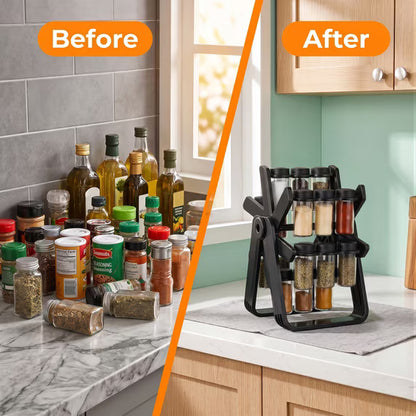 18 Jar Rotating Spice Organizer Rack 360 Degree Kitchen Seasoning Stand